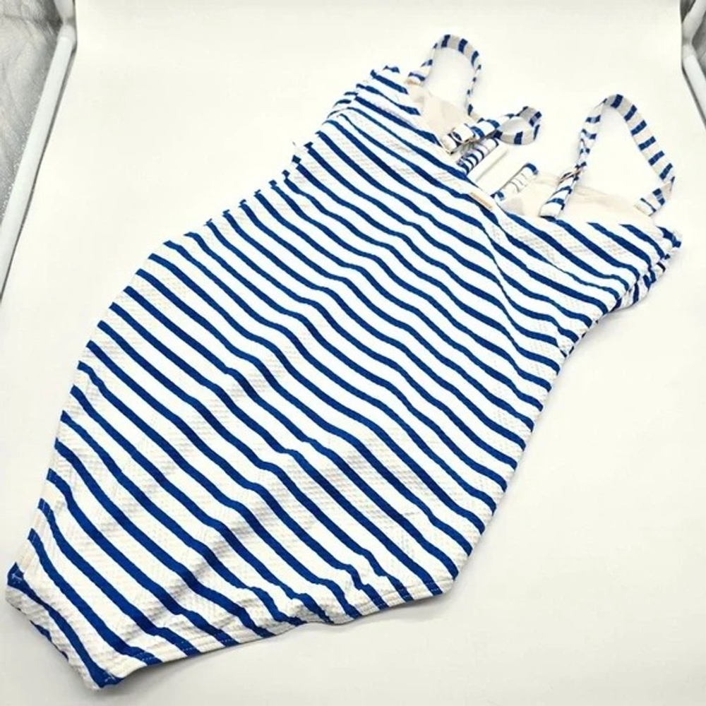 Sea Level Swim One Piece Swimsuit Womens 6 Blue White Stripe U Ring - Picture 4 of 12